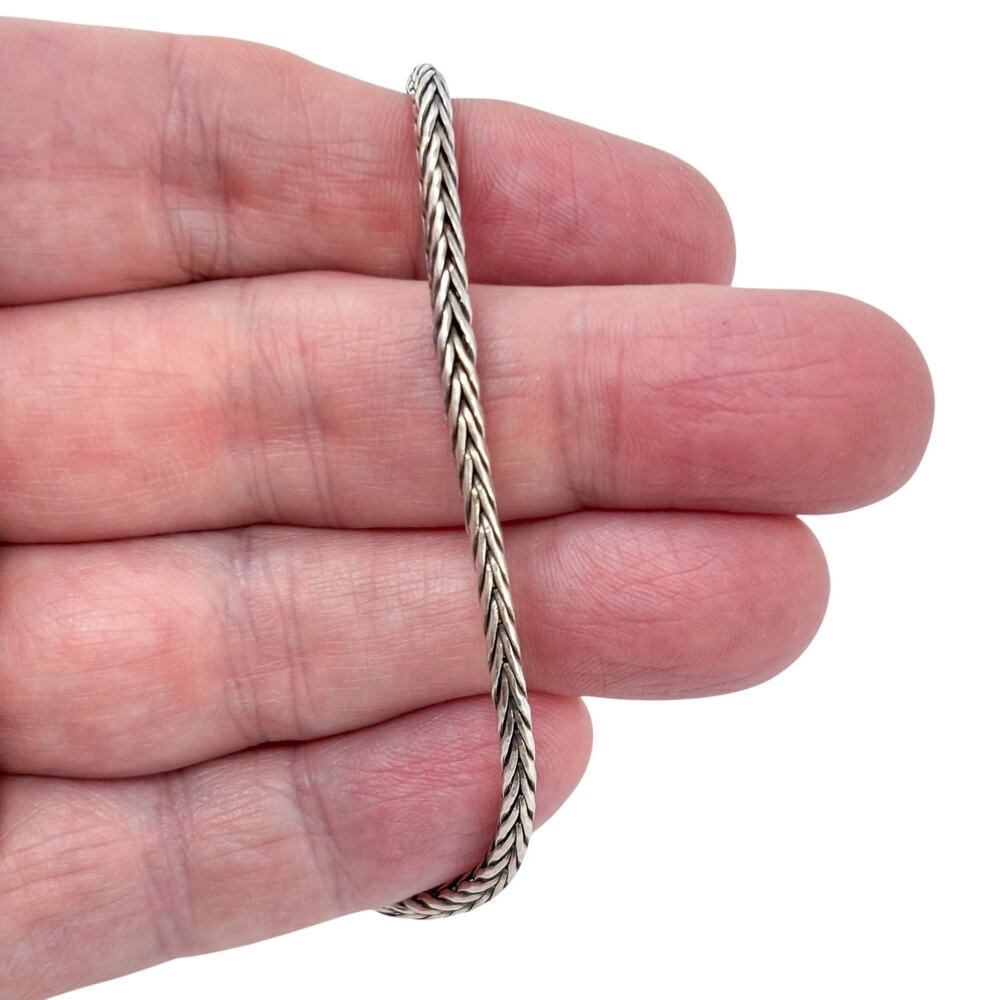 Vintage Sterling Silver 925 Wheat Chain Hook Bracelet 8"